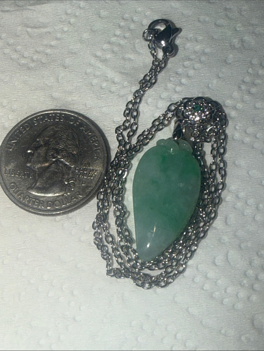 Lucky Jade Green Teardrop Pendant Necklace with Silver Chain